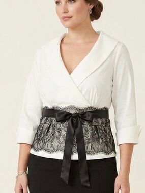 ASHRO Ivory Black Lace Overlay Top Blouse Whimsigoth Cottagecore Career 16W